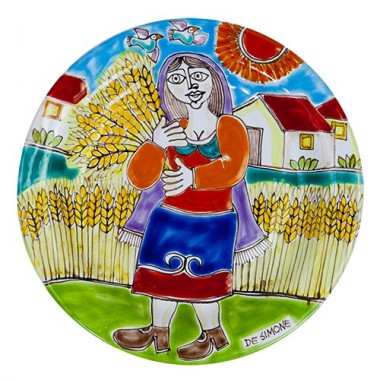Ceramic handmade sicilian Circular Plate DS grain harvesting de simone pottery 18 cm PT18DS-06 Ceramic handmade sicilian Circular Plate DS grain harvesting de simone pottery 18 cm PT18DS-06
